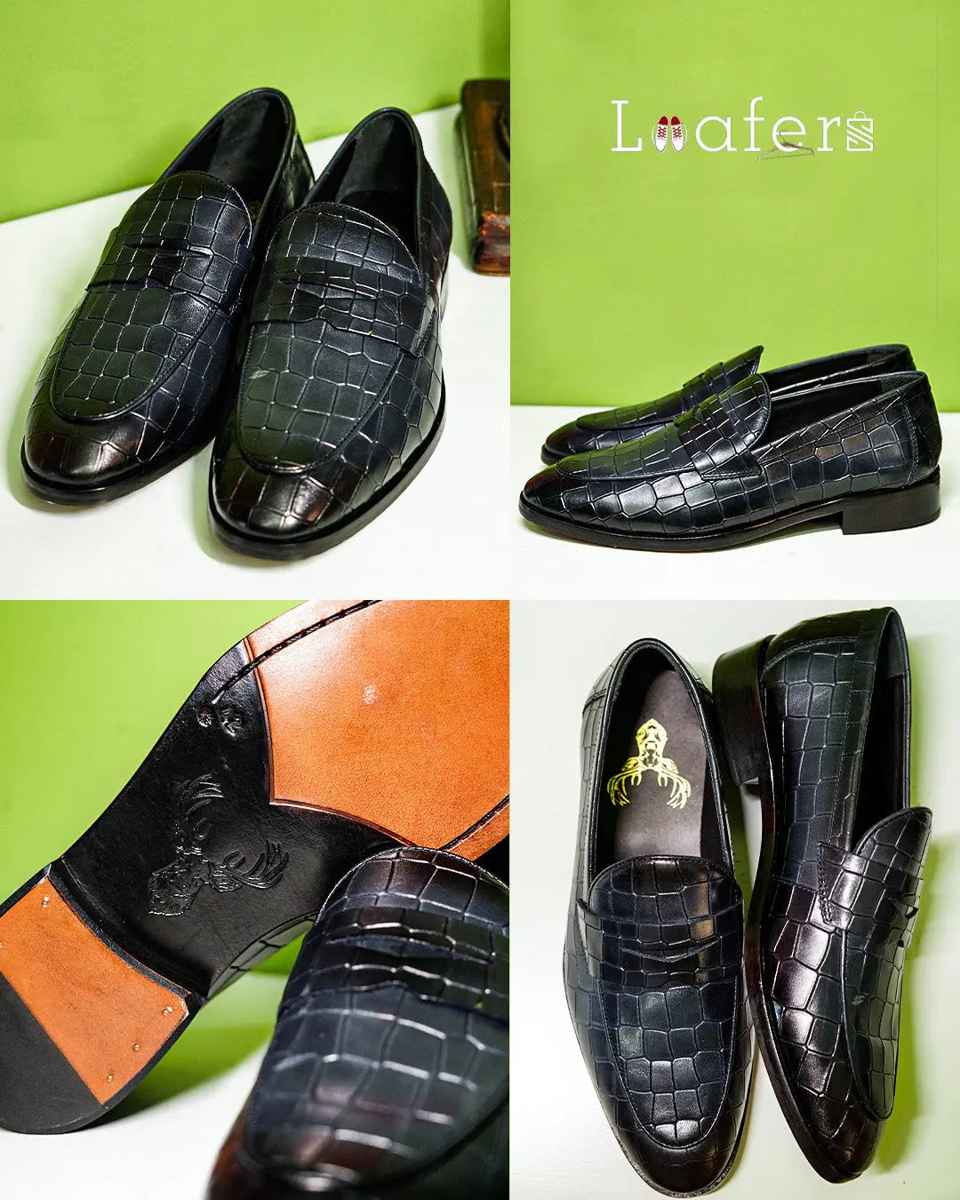 Black Luxe Croco Print Loafers Loafers