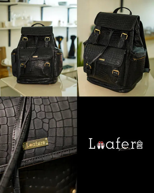 Black Croco Bagpack Loafers