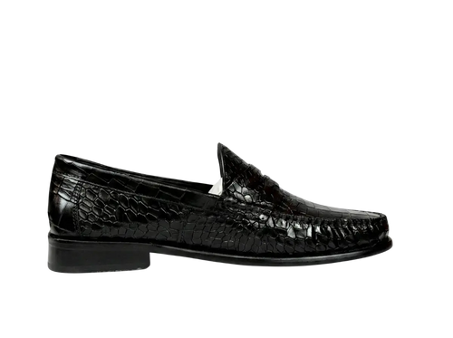 Black Croco Moccasin Loafers Loafers