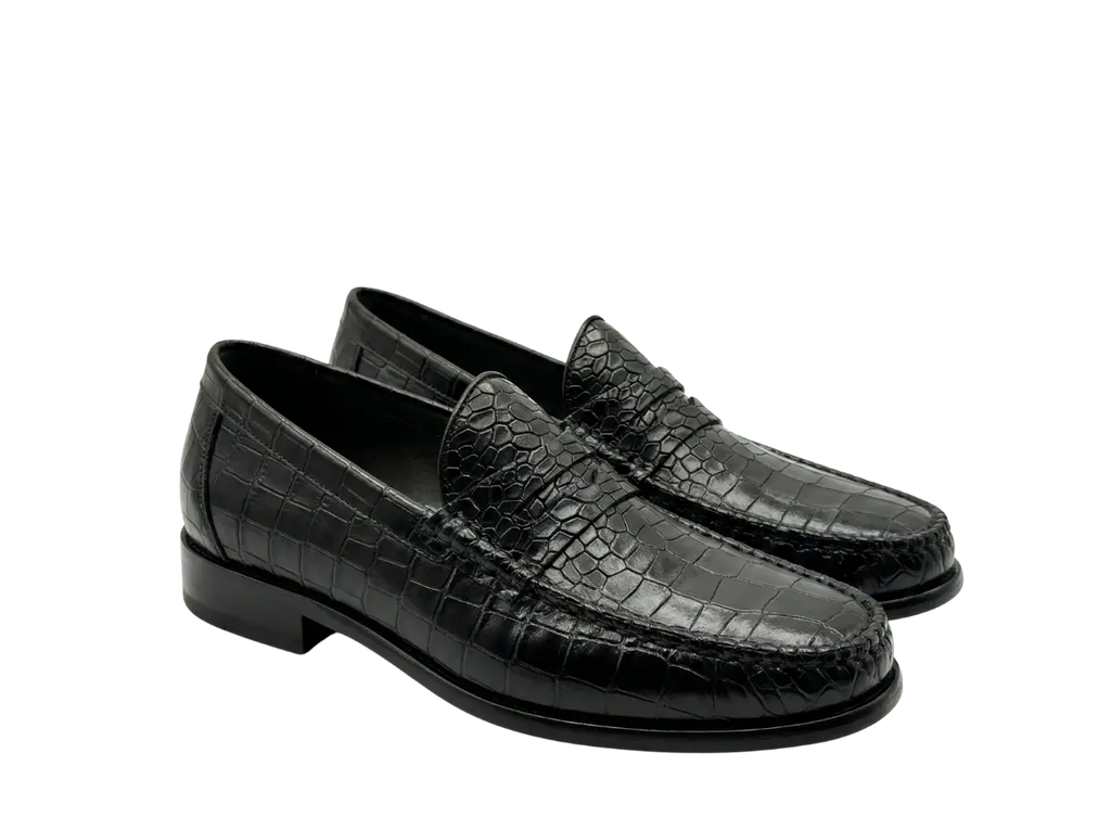 Black Croco Moccasin Loafers Loafers