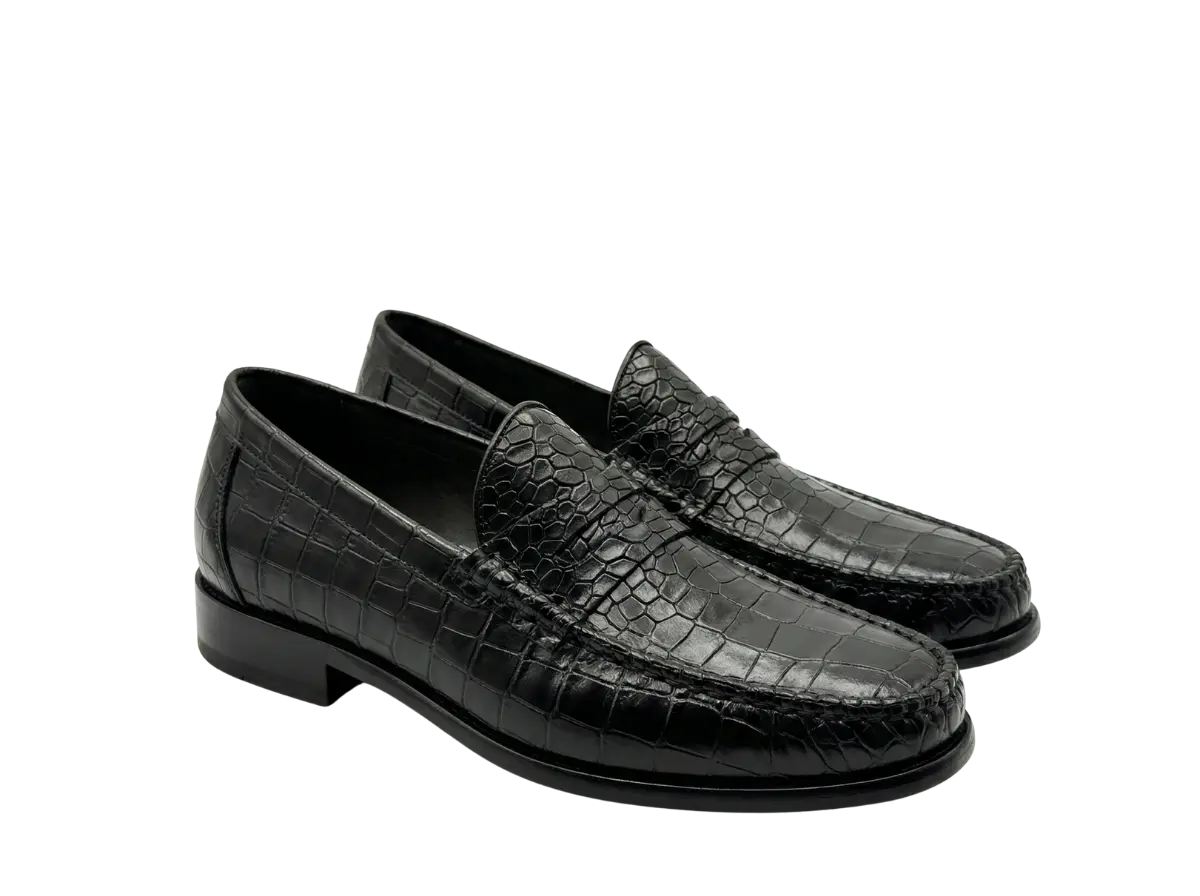 Black Croco Moccasin Loafers Loafers