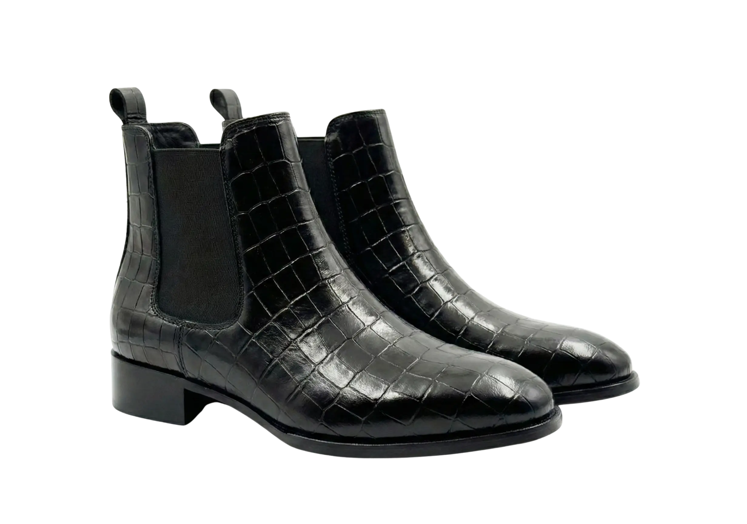 Black Croco Tag Leo Chelsea Loafers