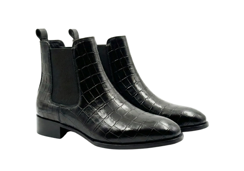 Black Croco Tag Leo Chelsea Loafers