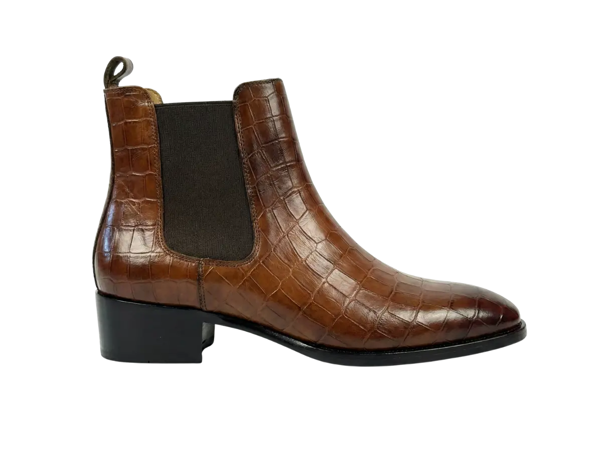 Brown Croco Tag Leo Chelsea Loafers