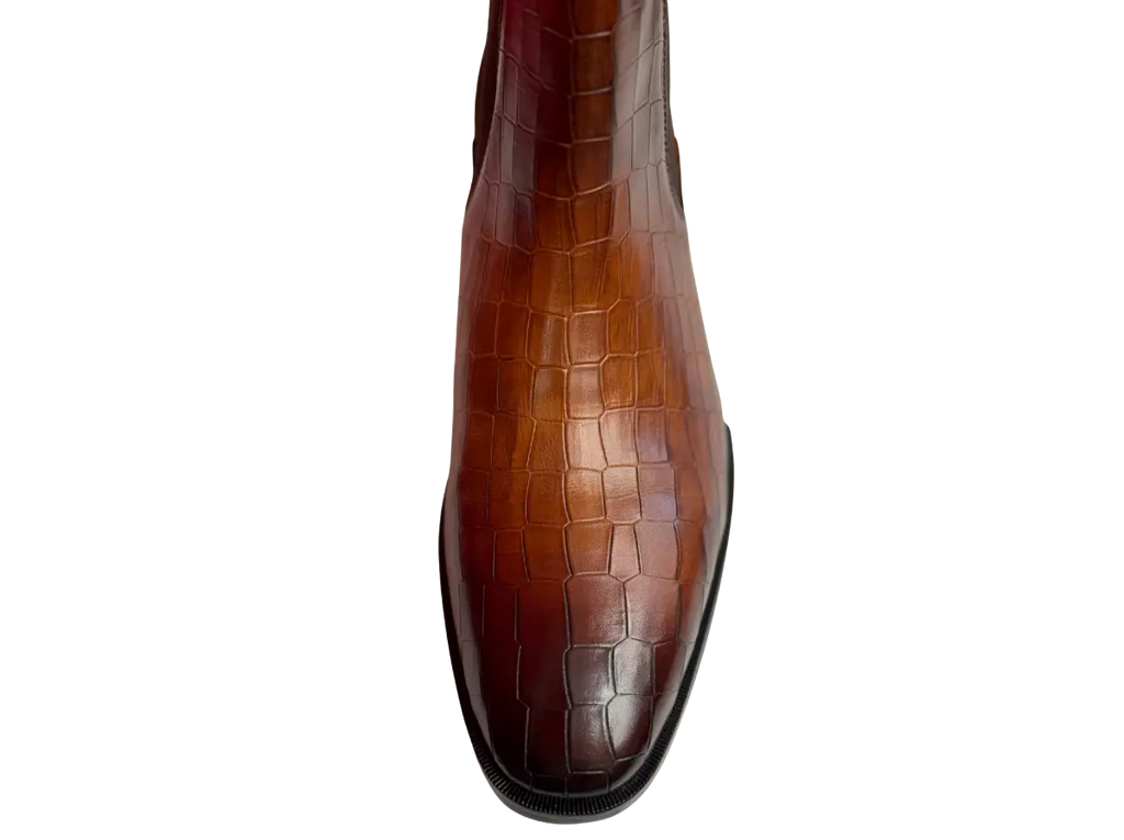 Brown Croco Tag Leo Chelsea Loafers