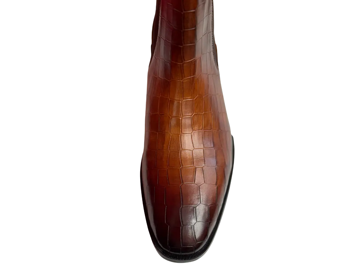 Brown Croco Tag Leo Chelsea Loafers