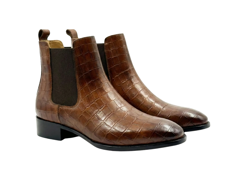 Brown Croco Tag Leo Chelsea Loafers