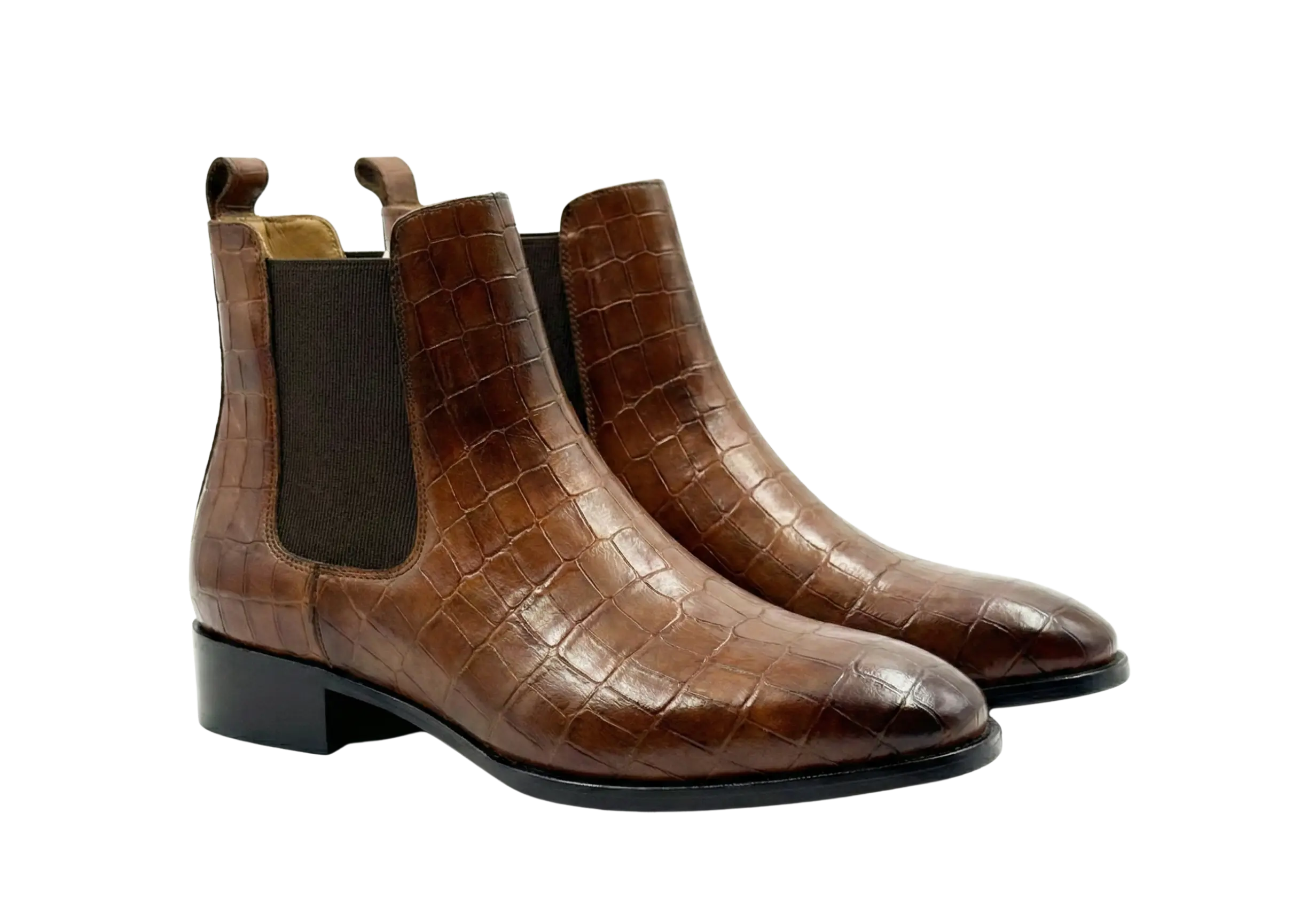 Brown Croco Tag Leo Chelsea Loafers