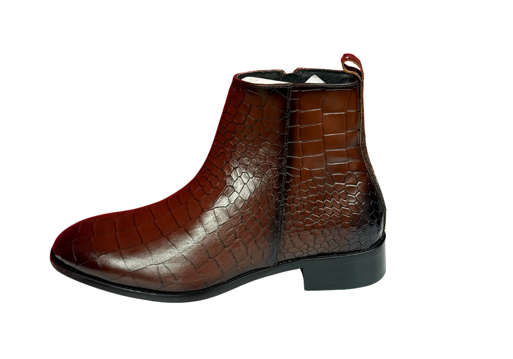 Brown Croco Zipper Chlesea Loafers