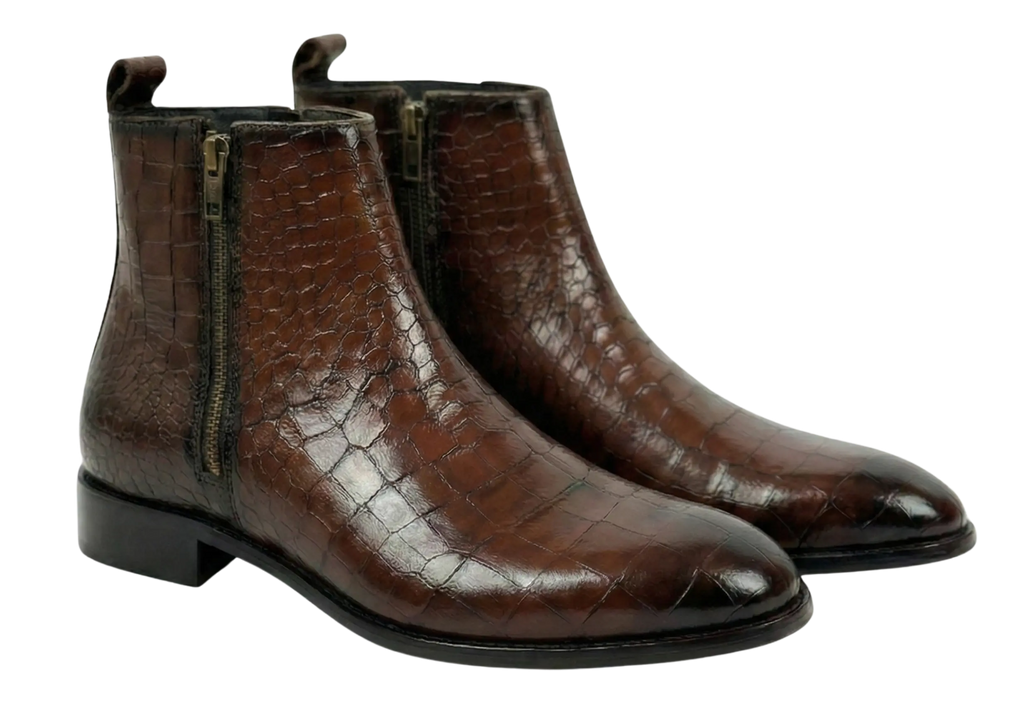 Brown Croco Zipper Chlesea Loafers