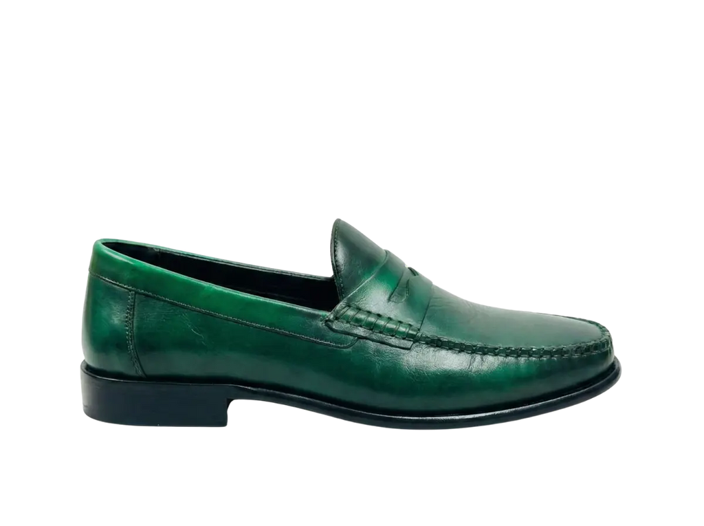 Green Handpainted Moccasin Loafers