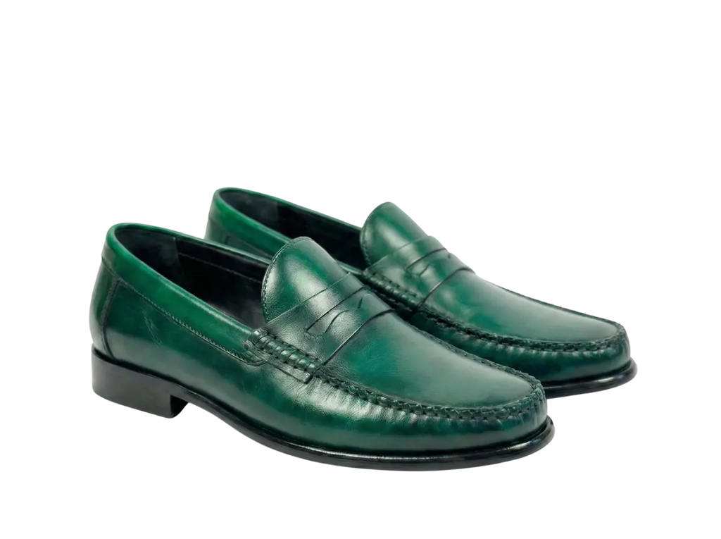 Green Handpainted Moccasin Loafers