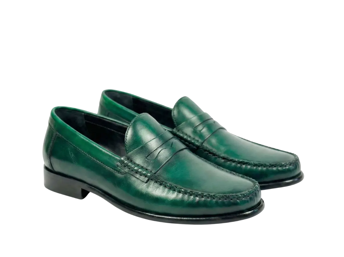 Green Handpainted Moccasin Loafers