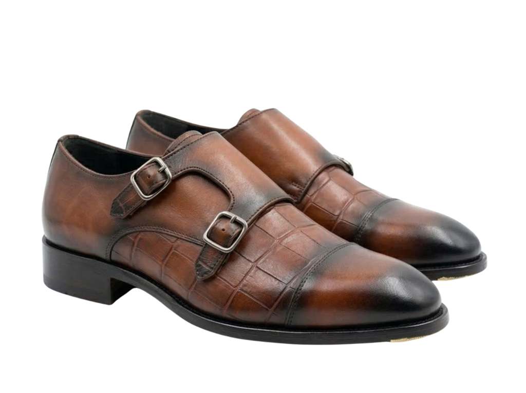 Tan Brown Croco Monk Straps The Loafers