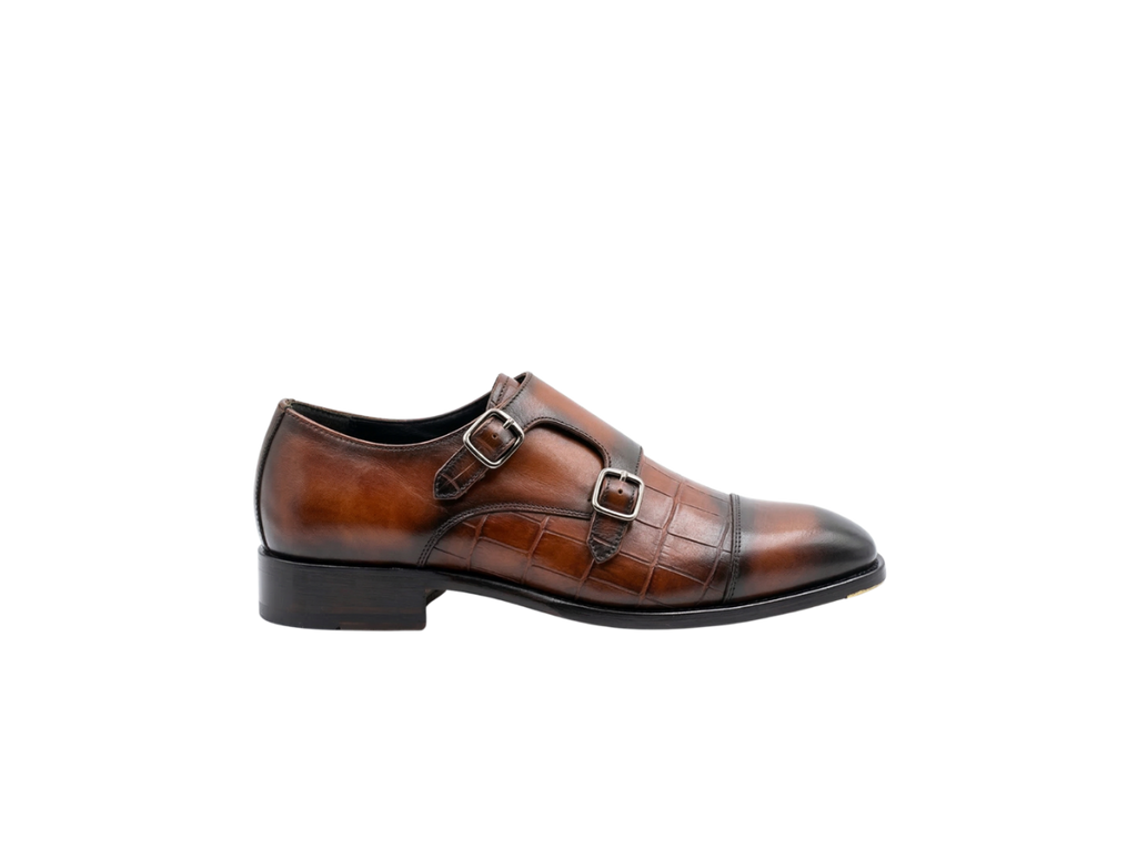 Tan Brown Croco Monk Straps