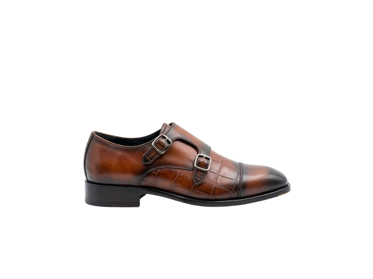 Tan Brown Croco Monk Straps