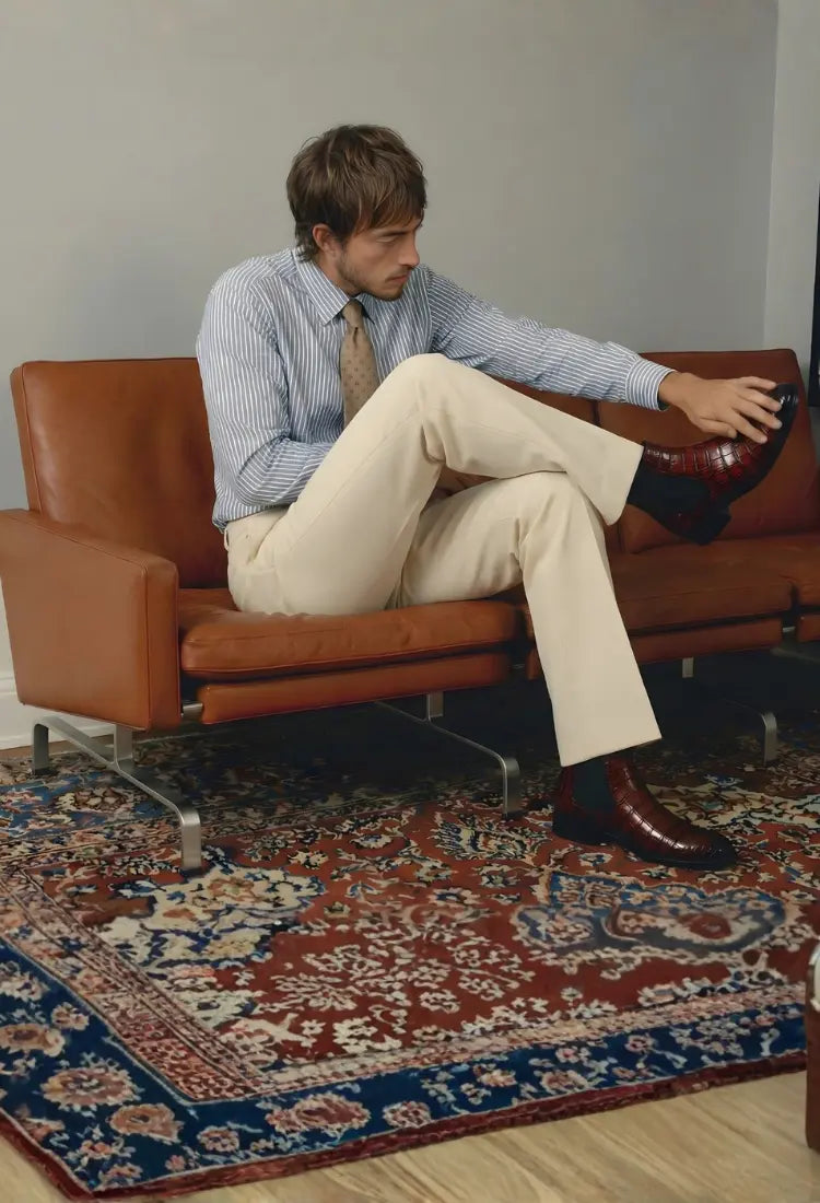 Brown Croco Leather Chelsea Loafers