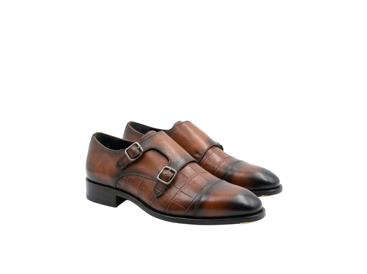 Tan Brown Croco Monk Straps