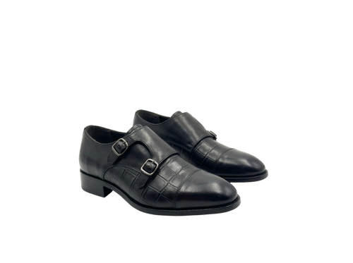 Black Croco Double Monk Strap