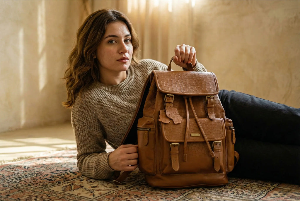 Camel Croco Bagpack Loafers
