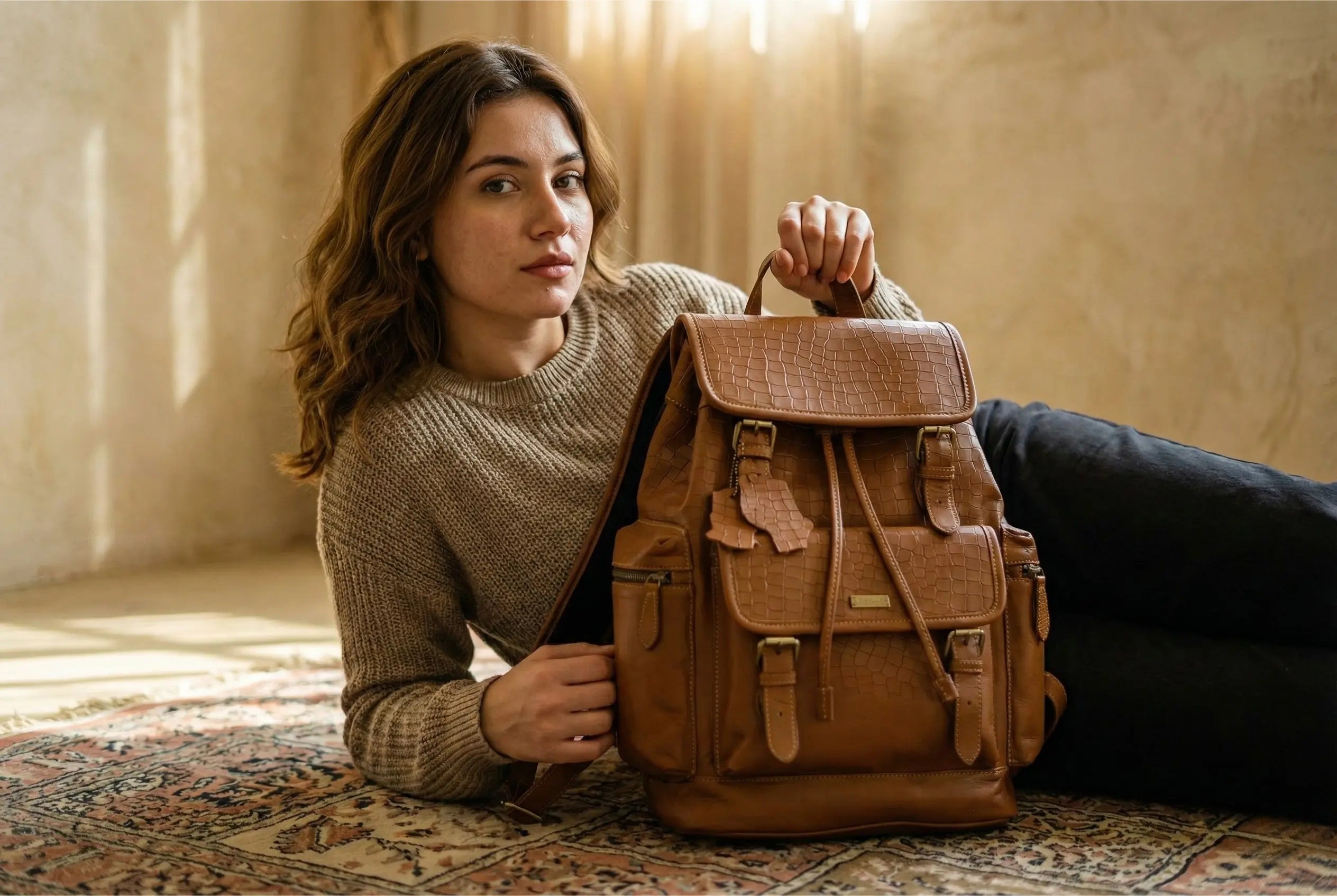 Camel Croco Bagpack Loafers