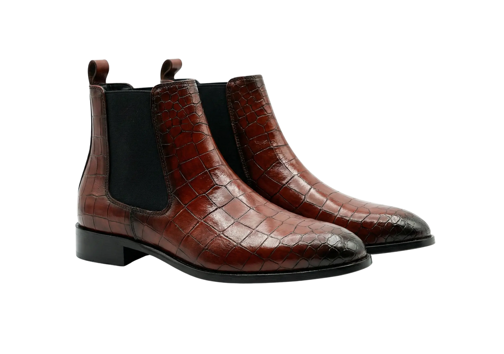 Brown Croco Leather Chelsea Loafers