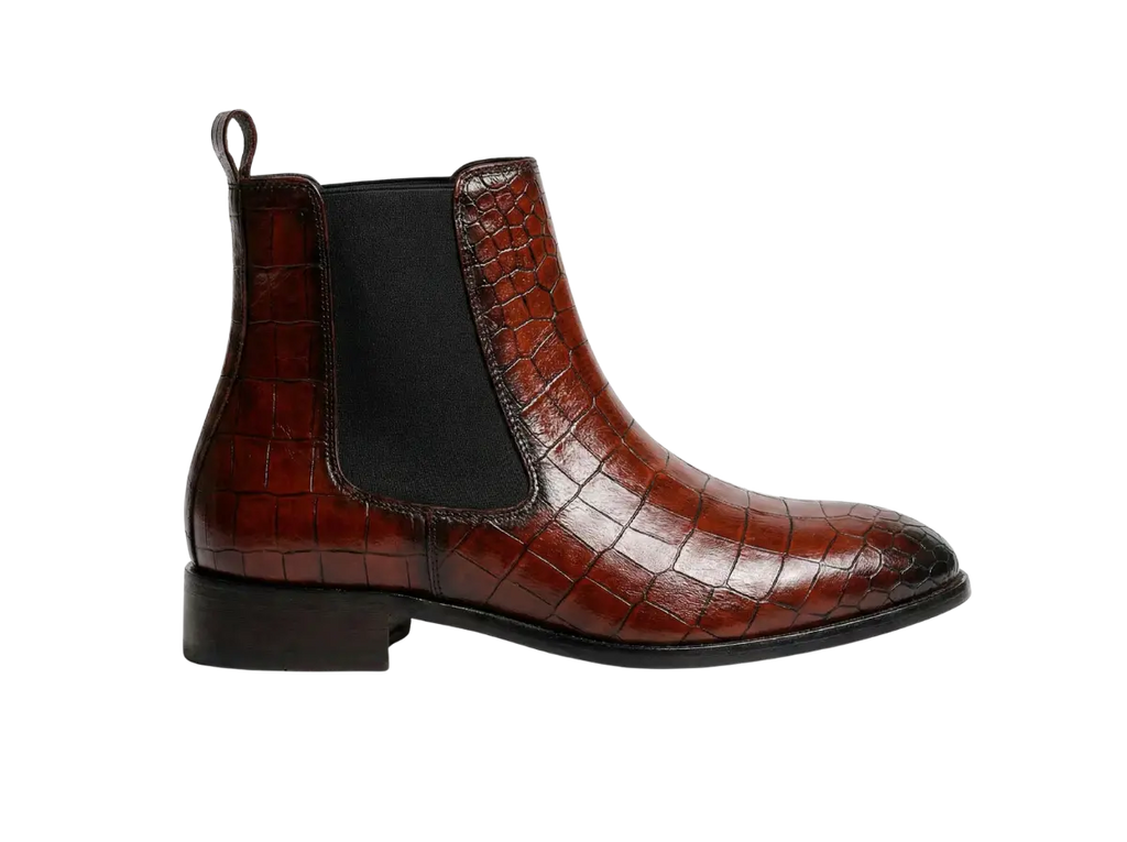 Brown Croco Leather Chelsea Loafers
