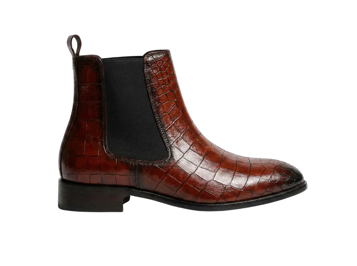 Brown Croco Leather Chelsea Loafers