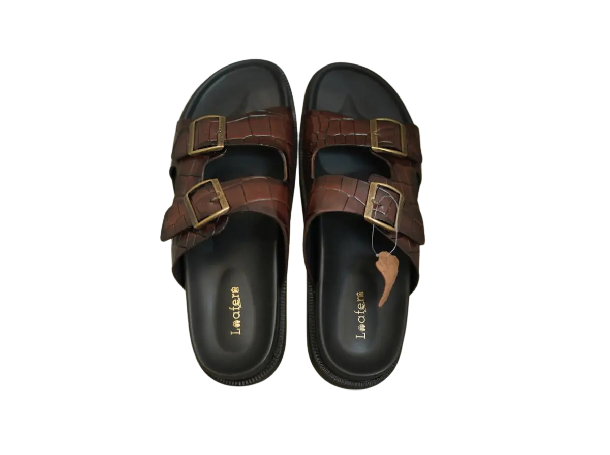 Brown Croco Sliders Loafers