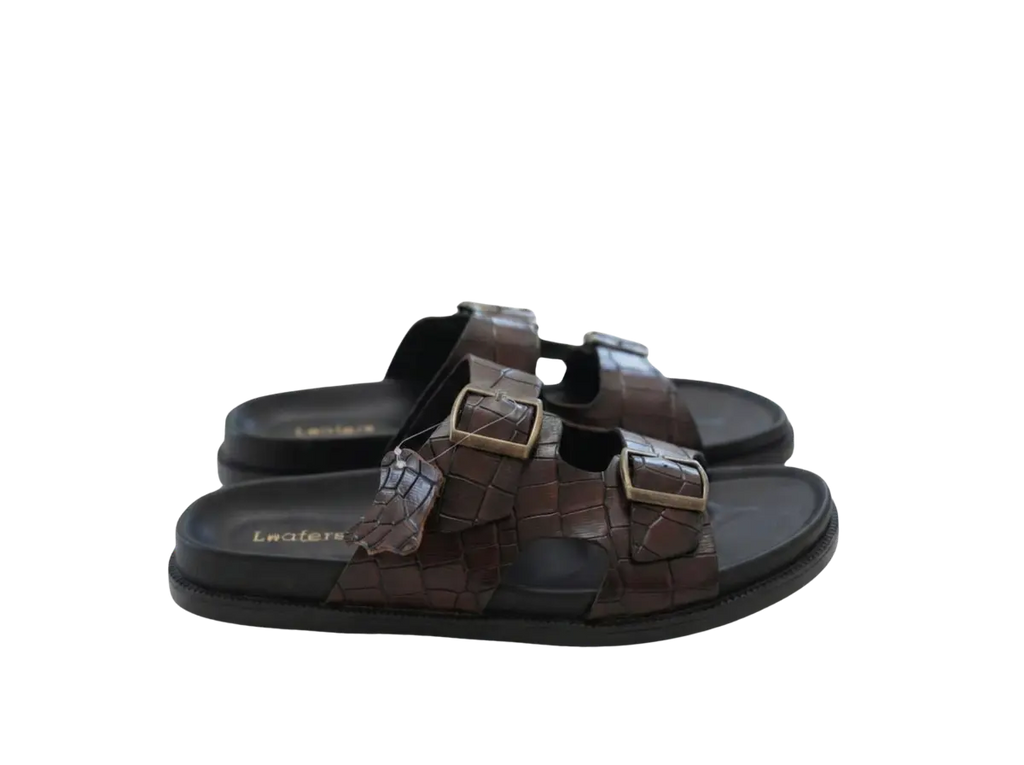 Brown Croco Sliders Loafers