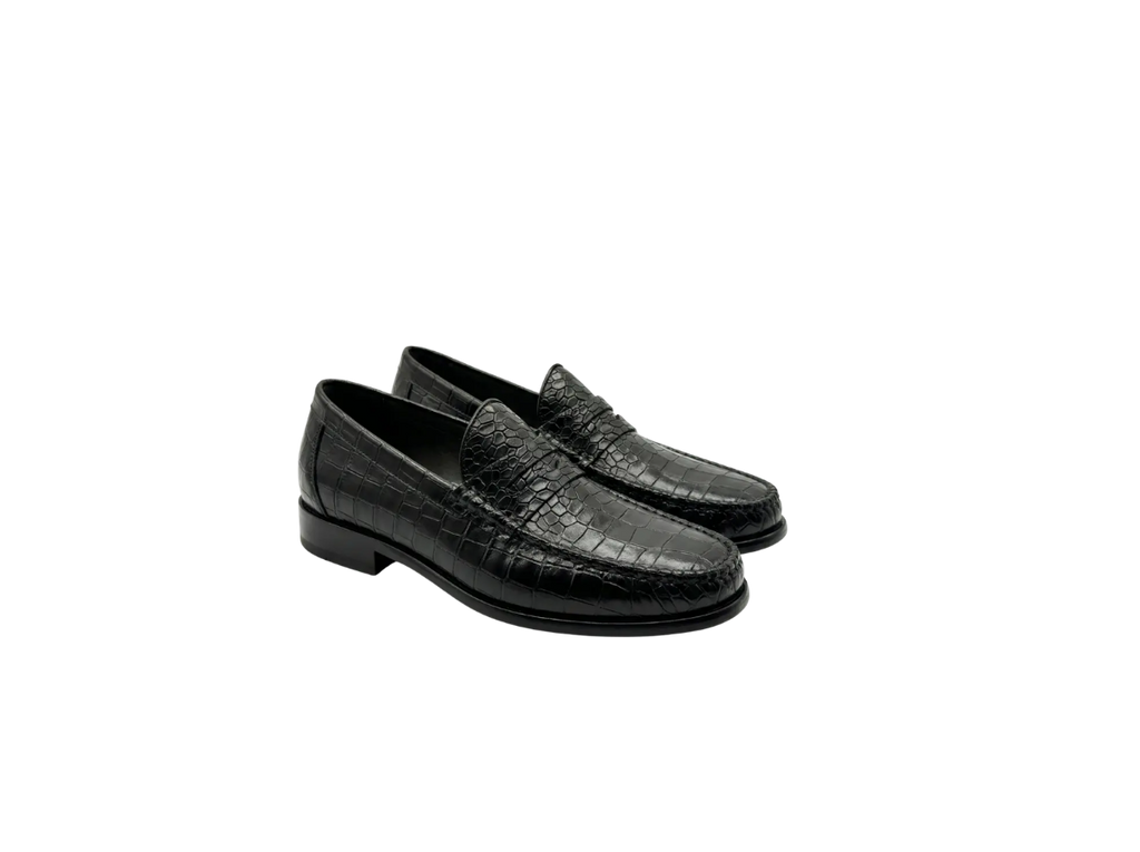 Black Croco Moccasin Loafers