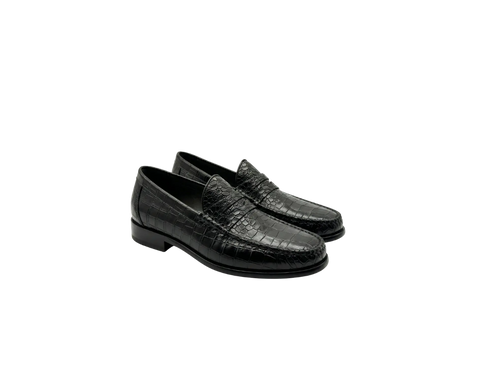 Black Croco Moccasin Loafers