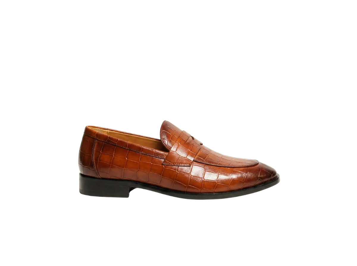 Tan Luxe Croco Print Loafers