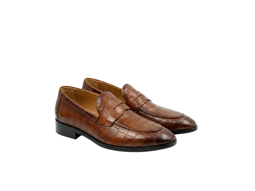 Tan Luxe Croco Print Loafers