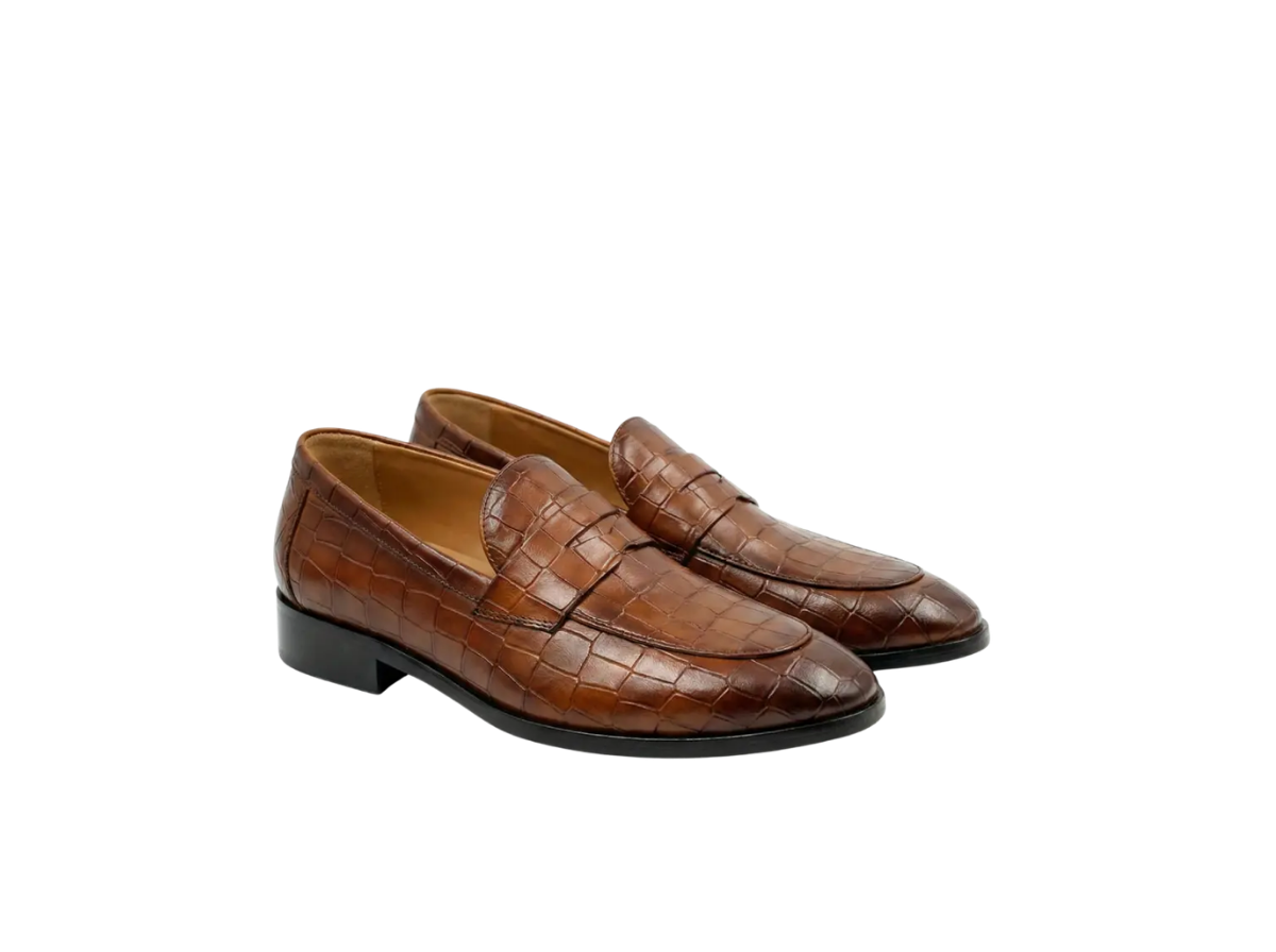 Tan Luxe Croco Print Loafers