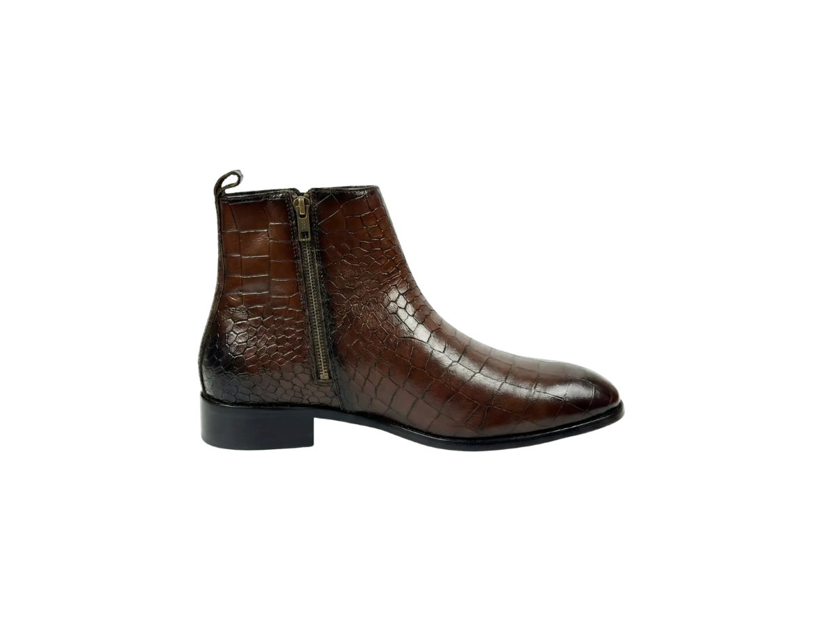 Brown Croco Zipper Chelsea