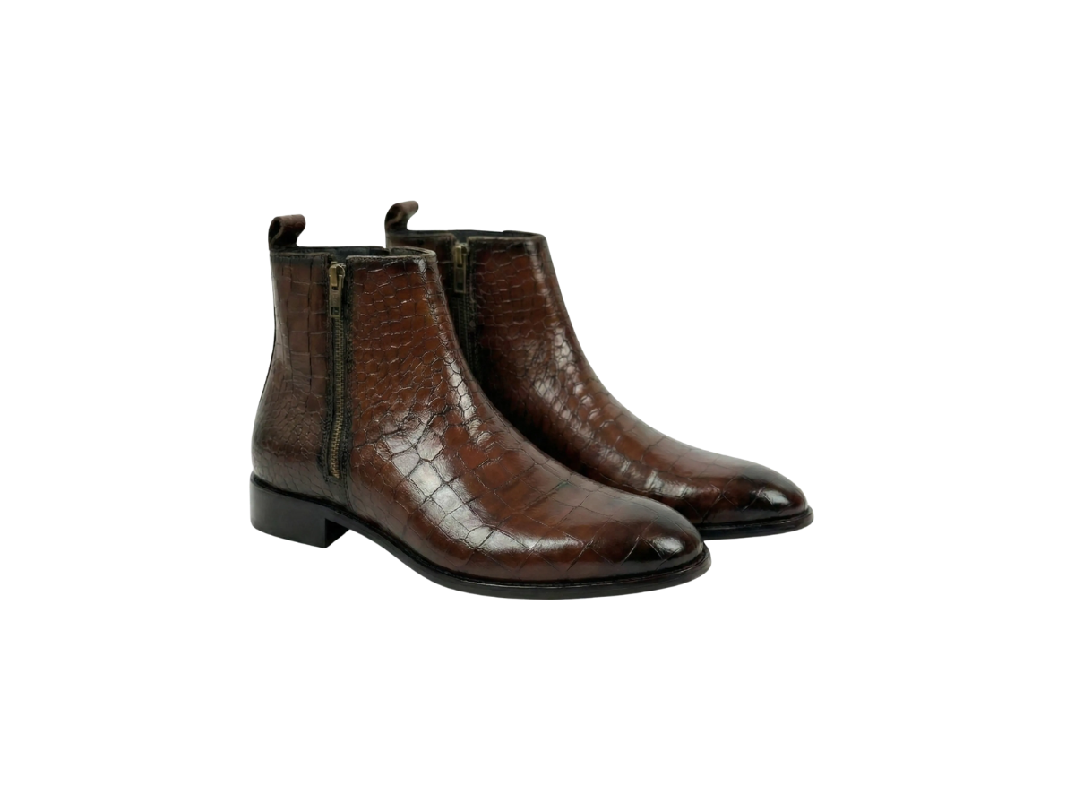 Brown Croco Zipper Chelsea
