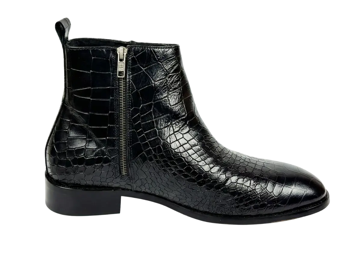 Black Croco Zipper Chelsea Loafers