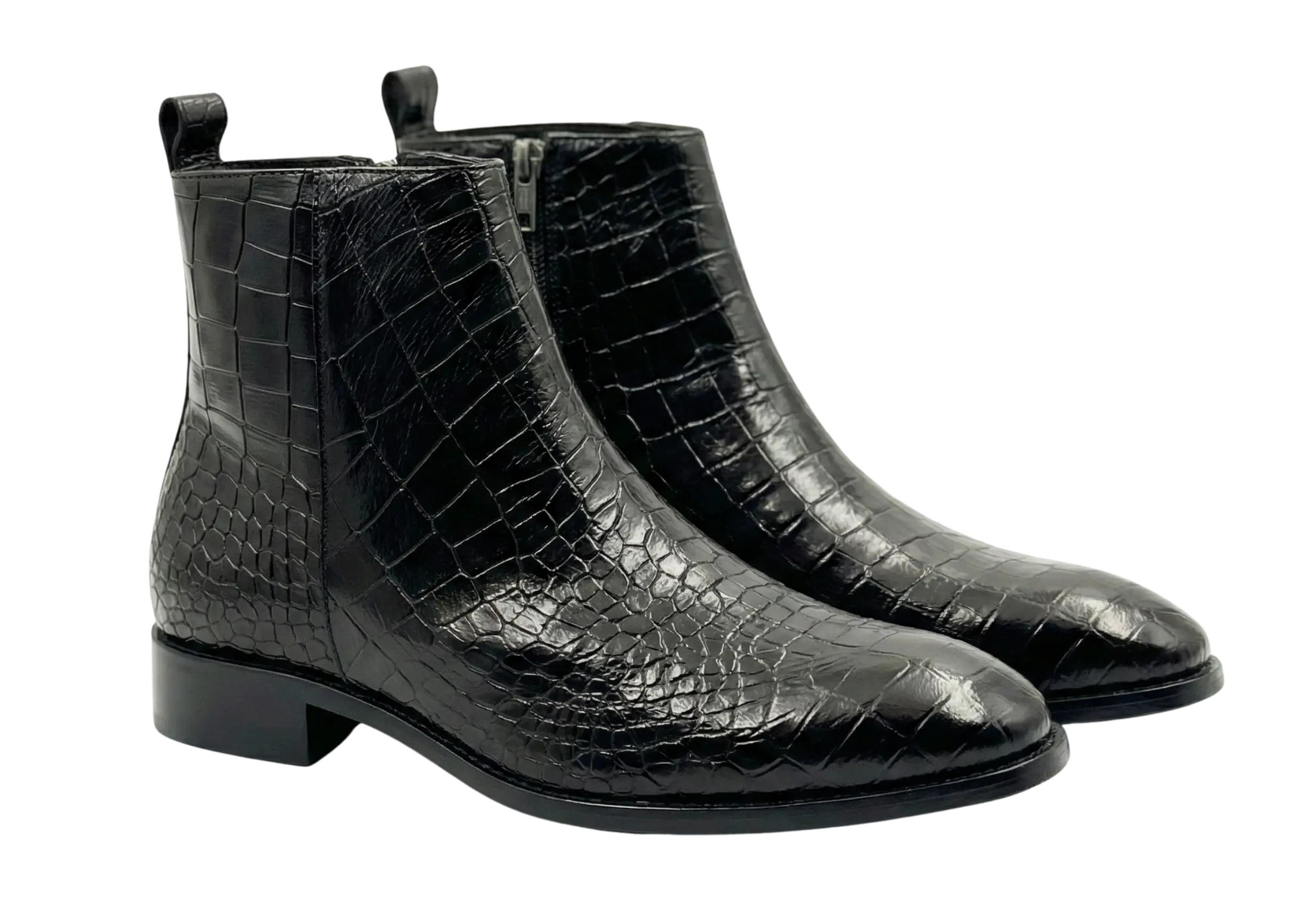 Black Croco Zipper Chelsea Loafers