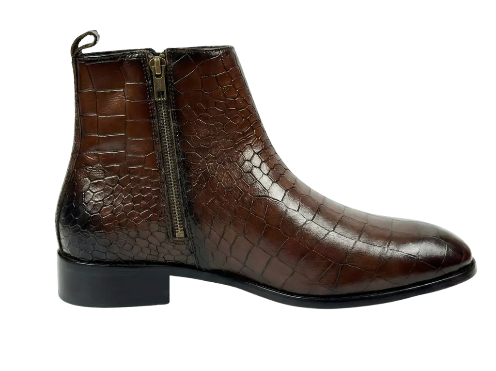 Brown Croco Zipper Chlesea Loafers