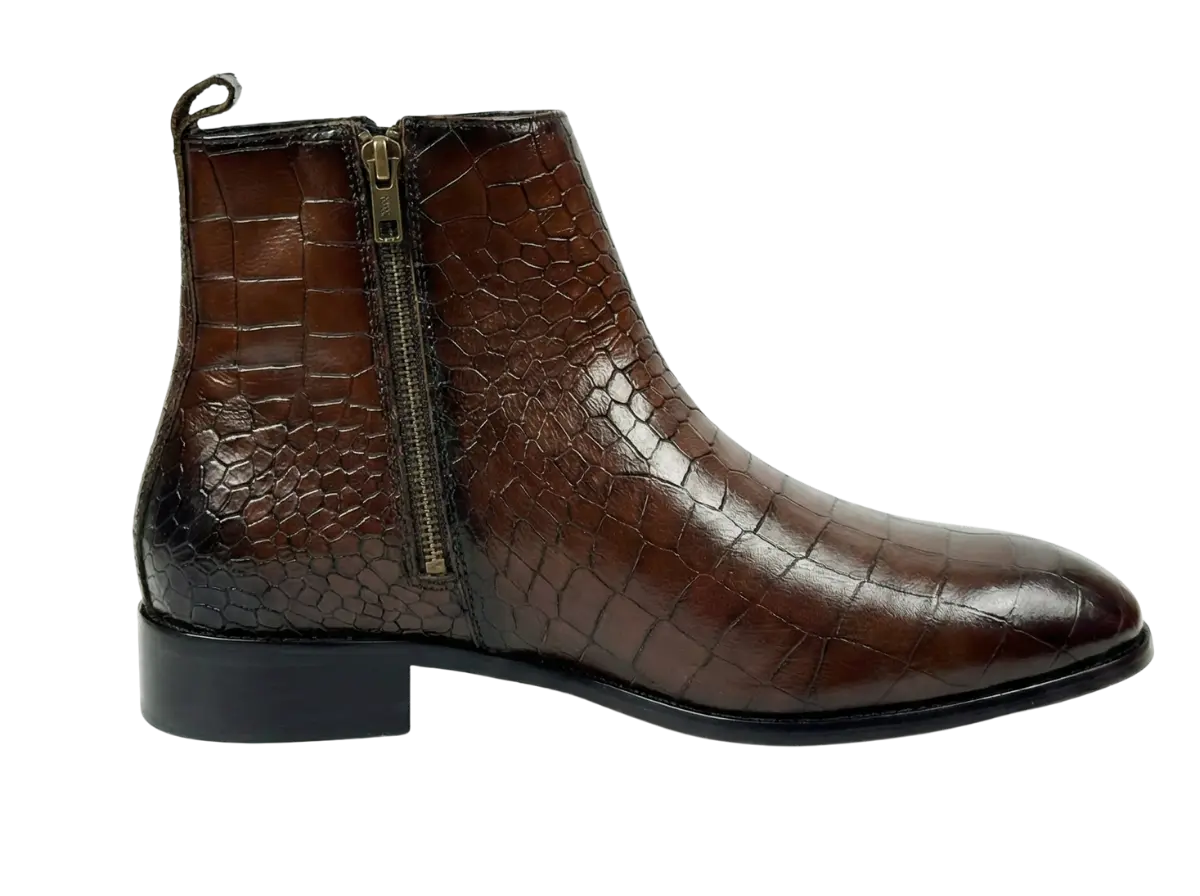 Brown Croco Zipper Chlesea Loafers