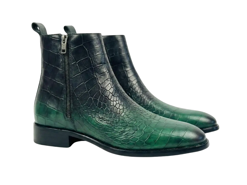 Green Croco Handpainted Chelsea Loafers