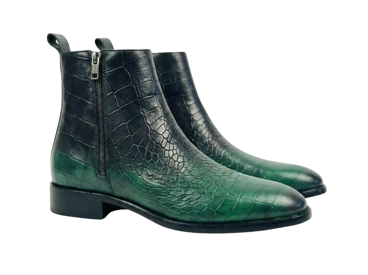 Green Croco Handpainted Chelsea Loafers
