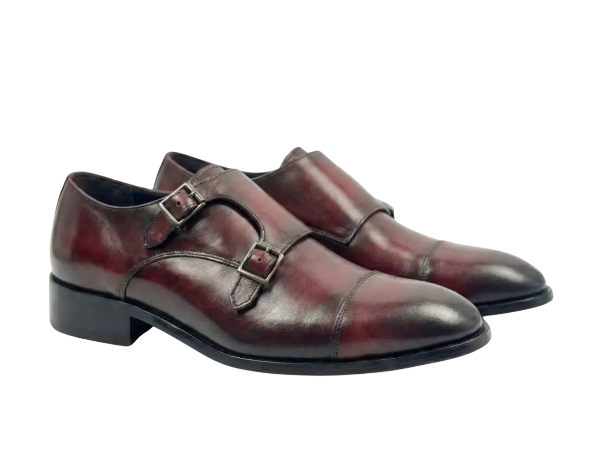 Cherry Double Monk Strap Handpainted - Loafers