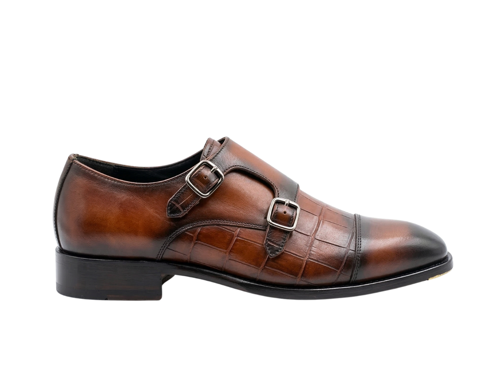 Tan Brown Croco Monk Straps The Loafers