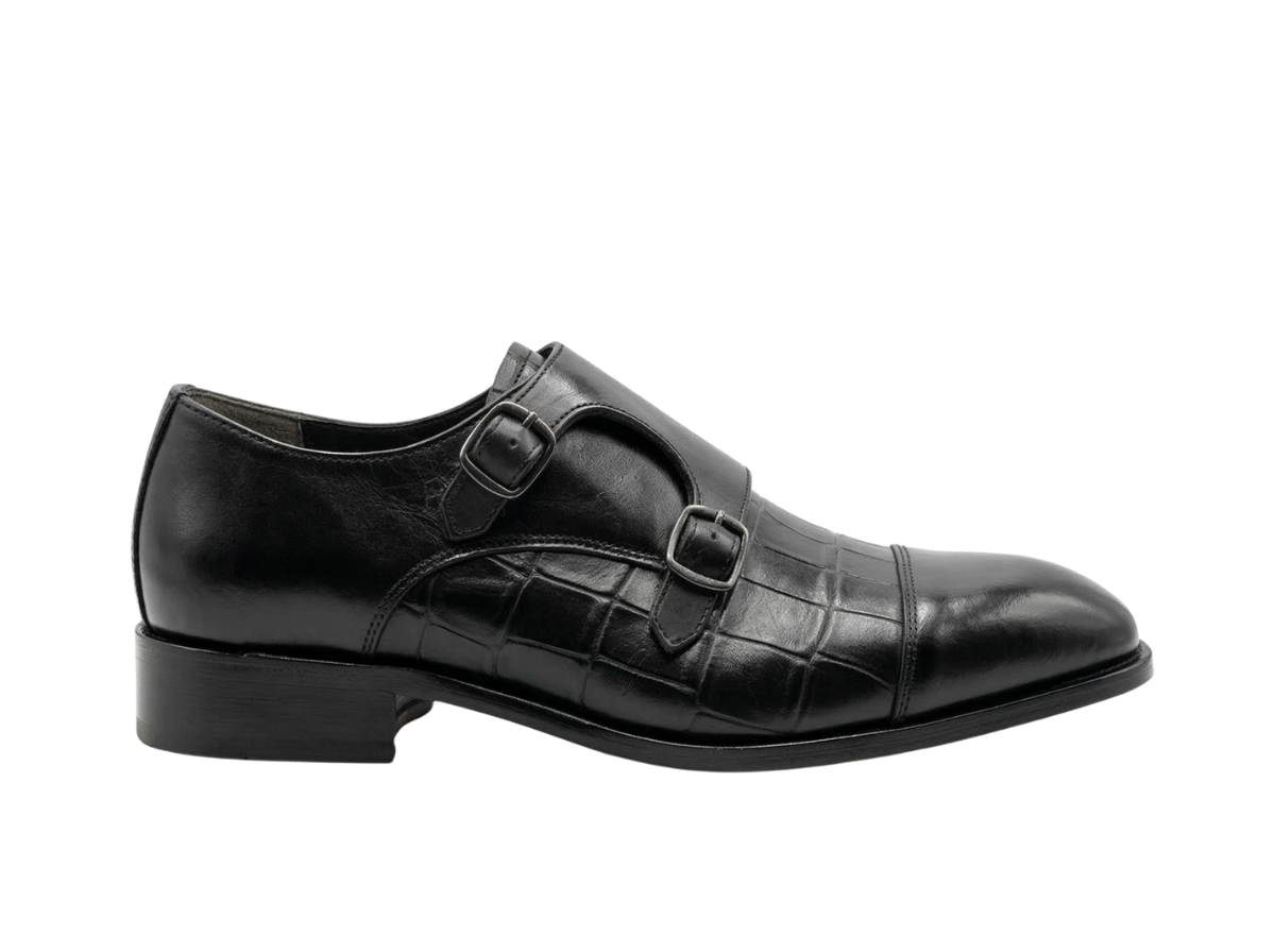 Black Croco Double Monk Strap The Loafers
