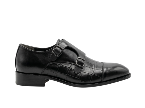 Black Croco Double Monk Strap The Loafers