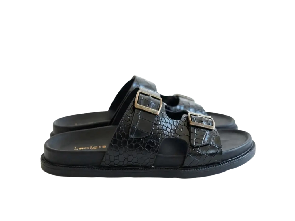 Black Croco Sliders Loafers