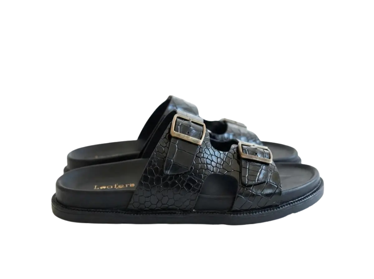 Black Croco Sliders Loafers