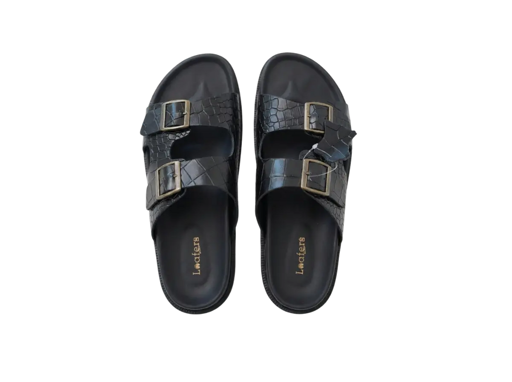 Black Croco Sliders Loafers